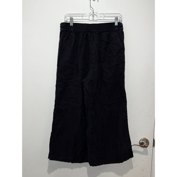 Tahari Black Linen Cropped Wide Leg Elastic Waist Women's Pants Size L - Picture 6 of 9